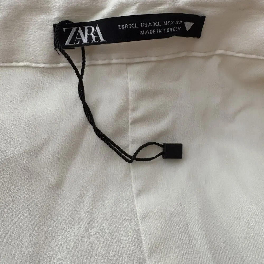 ZARA White Mini Cut Out Short Sleeve Collar Linen Blend Dress Size XL NWOT
